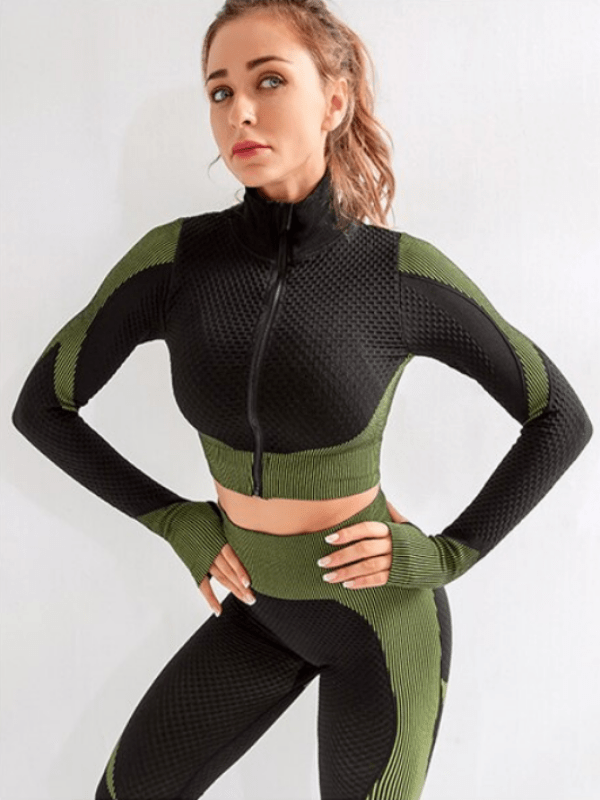 Futuristic Long Sleeved Zip Sports Crop - Moving Steps